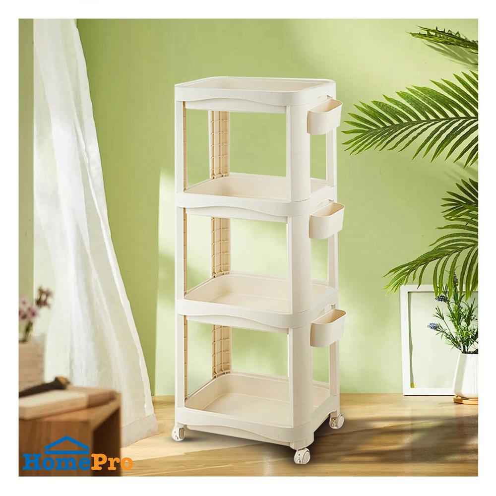 ชั้นพลาสติก 4 ชั้นพร้อมล้อ STACKO DREMI 52x30x132 ซม. สีขาว