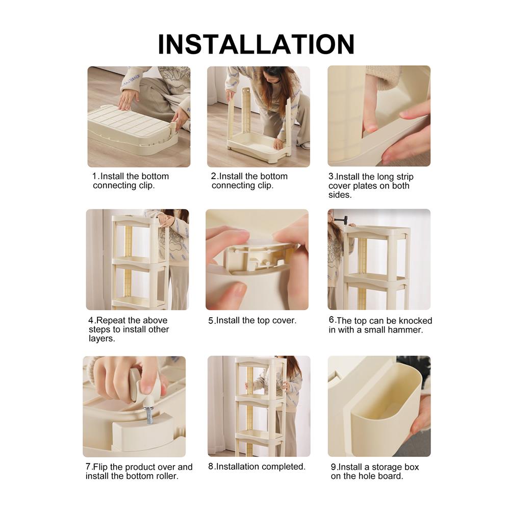 ชั้นพลาสติก 4 ชั้นพร้อมล้อ STACKO DREMI 52x30x132 ซม. สีขาว