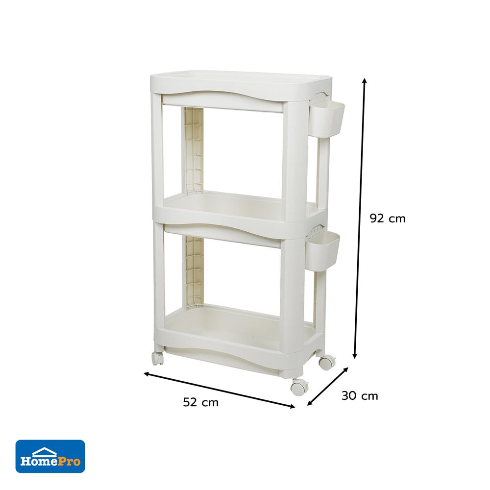 ชั้นพลาสติก 3 ชั้นพร้อมล้อ STACKO DREMI 52x30x92 ซม. สีขาว