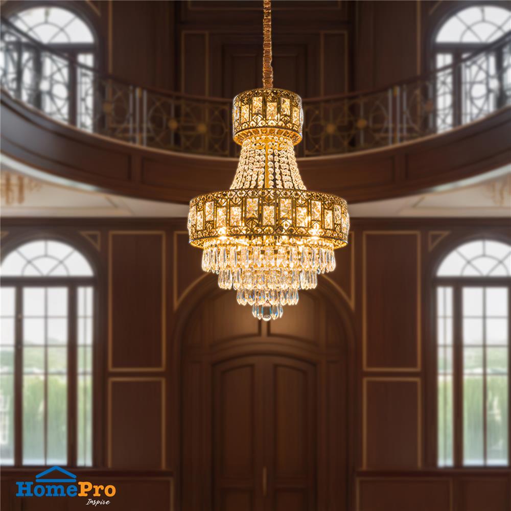 ไฟช่อ CARINI KM5202-600H สีทอง/ใส 16 หัว