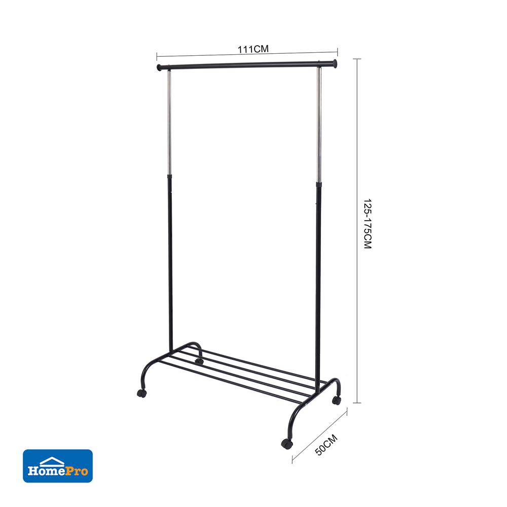 ราวแขวนผ้าบาร์เดี่ยวปรับระดับ PLIM GRACE 111x50x175 ซม. สีดำ