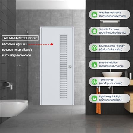 ประตูห้องน้ำอะลูมิเนียม เจาะลูกบิด PROFESSIONAL DOOR ALZ70G เกล็ดสูง 69.2x199.4 ซม. สีเทา_2