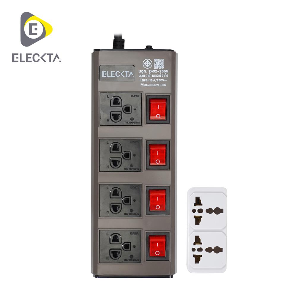 รางปลั๊กไฟ 4 ช่อง 4 สวิตช์ ELECKTA ETDW4664BR 16 แอมป์ 3 ม. สีน้ำตาล
