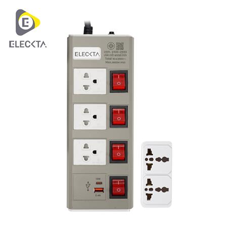 รางปลั๊กไฟ 3 ช่อง 4 สวิตช์ 1 USB-A 1 TYPE-C ELECKTA ETDU4264BE 16 แอมป์ 3 ม. สีเบจ_0