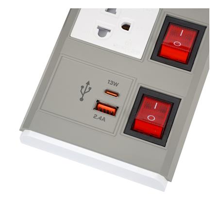 รางปลั๊กไฟ 3 ช่อง 4 สวิตช์ 1 USB-A 1 TYPE-C ELECKTA ETDU4264BE 16 แอมป์ 3 ม. สีเบจ_3