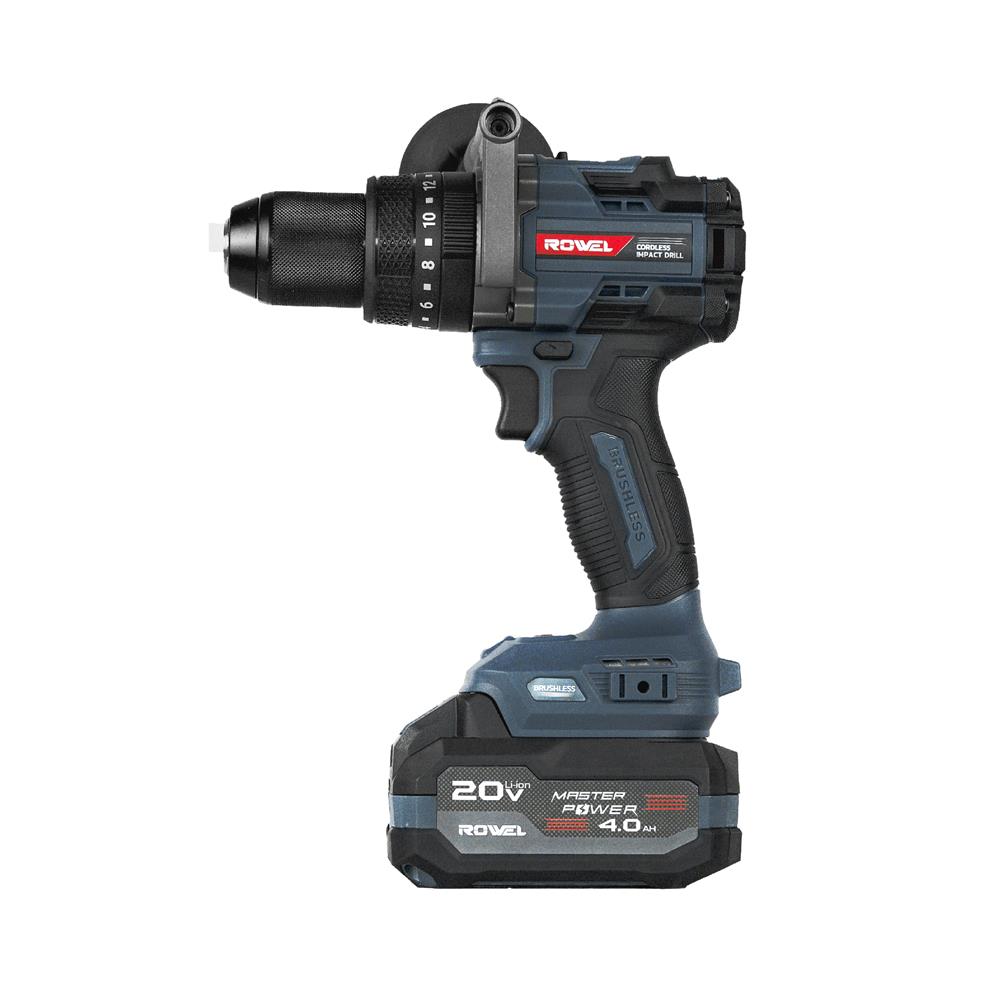 สว่านกระแทกไร้สาย (พร้อมแบตเตอรี่) ROWEL DBD160 20 โวลต์