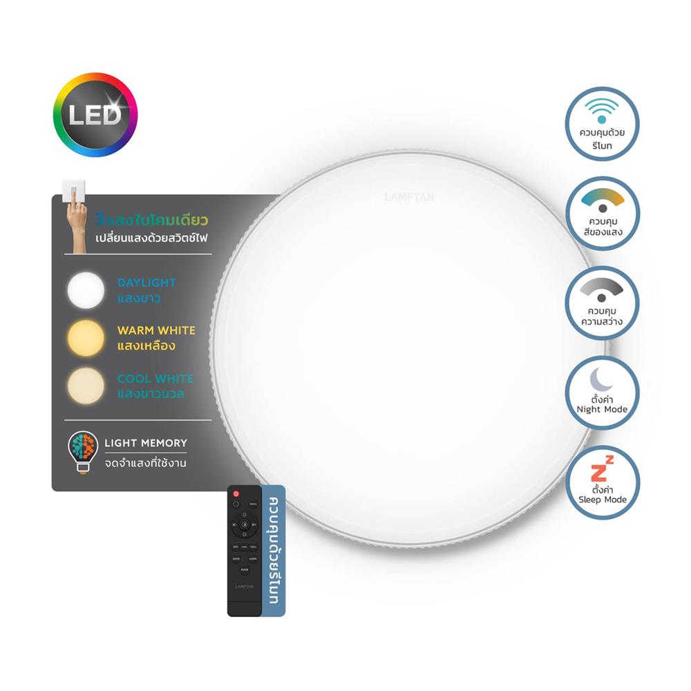 ไฟเพดาน LED LAMPTAN NOTCHLIGHT 50 วัตต์ DAYLIGHT/COOL WHITE/WARM WHITE 19 นิ้ว