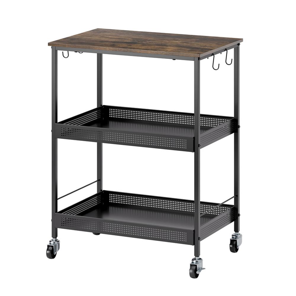 ชั้นวางของเหล็ก 3 ชั้น พร้อม TOP ไม้ มีล้อ STACKO RUSTIC 60x40x81.2 ซม. สีดำ