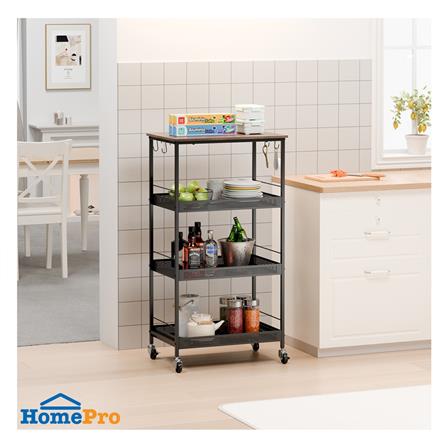 ชั้นวางของเหล็ก 4 ชั้น พร้อม TOP ไม้ มีล้อ STACKO RUSTIC 60x40x115 ซม. สีดำ_5