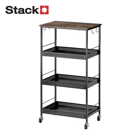 ชั้นวางของเหล็ก 4 ชั้น พร้อม TOP ไม้ มีล้อ STACKO RUSTIC 60x40x115 ซม. สีดำ_0