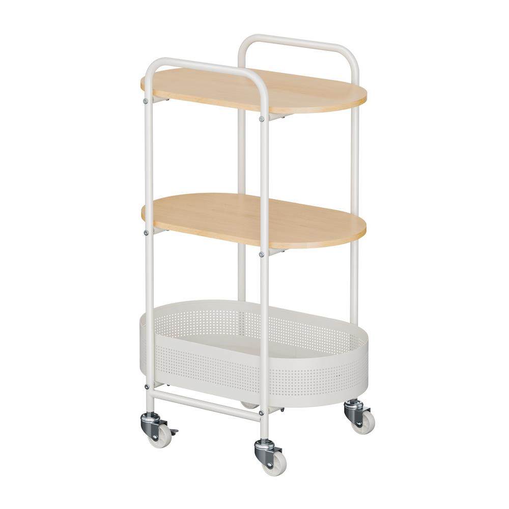 ชั้นวางของ 3 ชั้น พร้อม TOP ไม้ มีล้อ STACKO BOWA 49.5x32.6x80 ซม. สีขาว