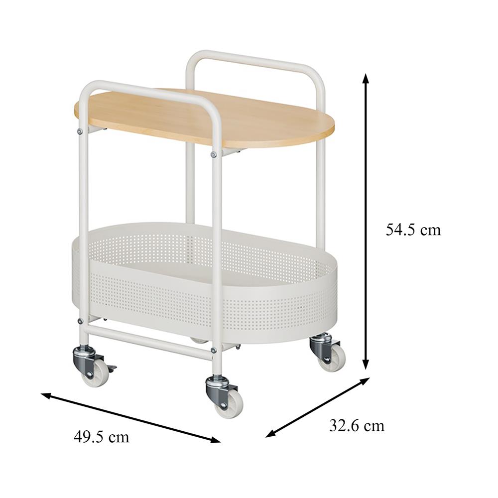 ชั้นวางของ 2 ชั้น พร้อม TOP ไม้ มีล้อ STACKO BOWA 49.5x32.6x54.5 ซม. สีขาว