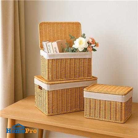 ตะกร้าผ้าเหลี่ยมเตี้ยมีฝา PLIM MODI SIZE S สีน้ำตาล_3