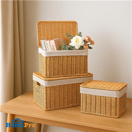 ตะกร้าผ้าเหลี่ยมเตี้ยมีฝา PLIM MODI SIZE L สีน้ำตาล_3