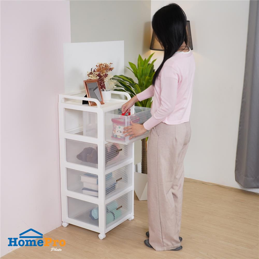 ชั้นลิ้นชัก 4 ชั้น STACKO AUGA 41x40x104.3 ซม. สีขาว