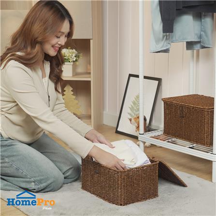ตะกร้าผ้าเหลี่ยมมีฝา PLIM SAAN SIZE M สีน้ำตาล_5