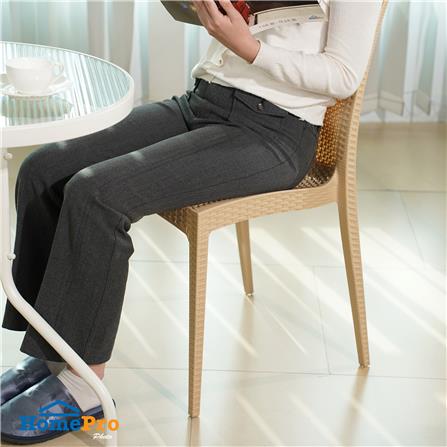 เก้าอี้พลาสติก SPRING RATTAN ลายหวาย สีเบจ_8