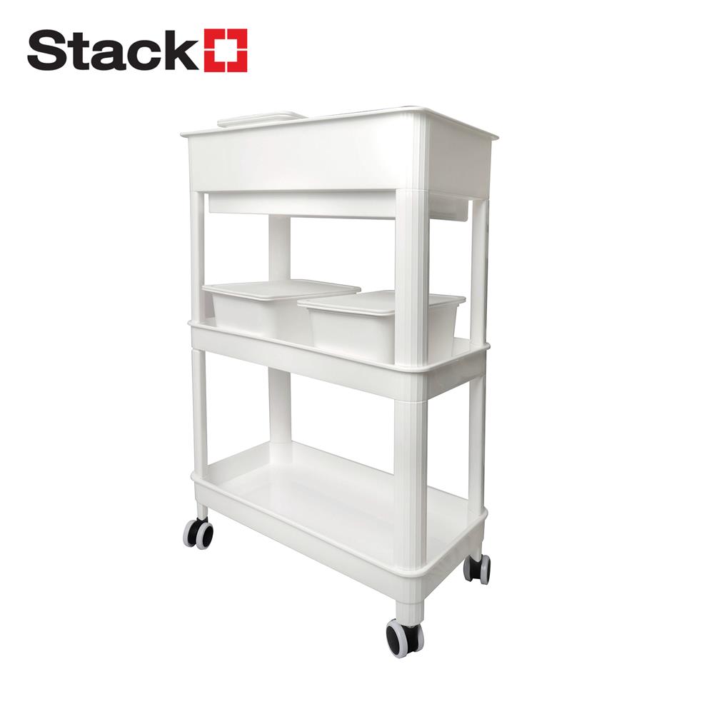 ชั้นพลาสติก 3 ชั้นพร้อมล้อ STACKO GENIE 45x23.5x66.5 ซม. สีขาว