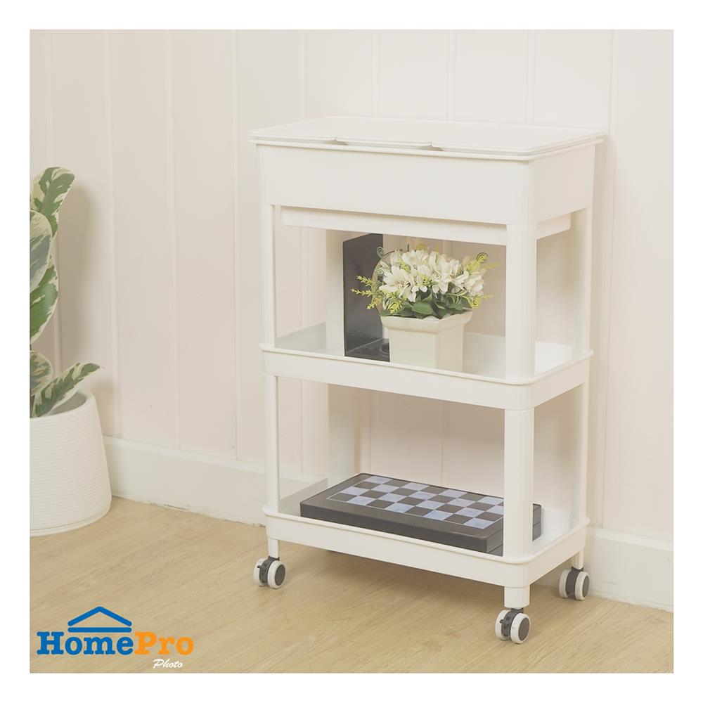 ชั้นพลาสติก 3 ชั้นพร้อมล้อ STACKO GENIE 45x23.5x66.5 ซม. สีขาว