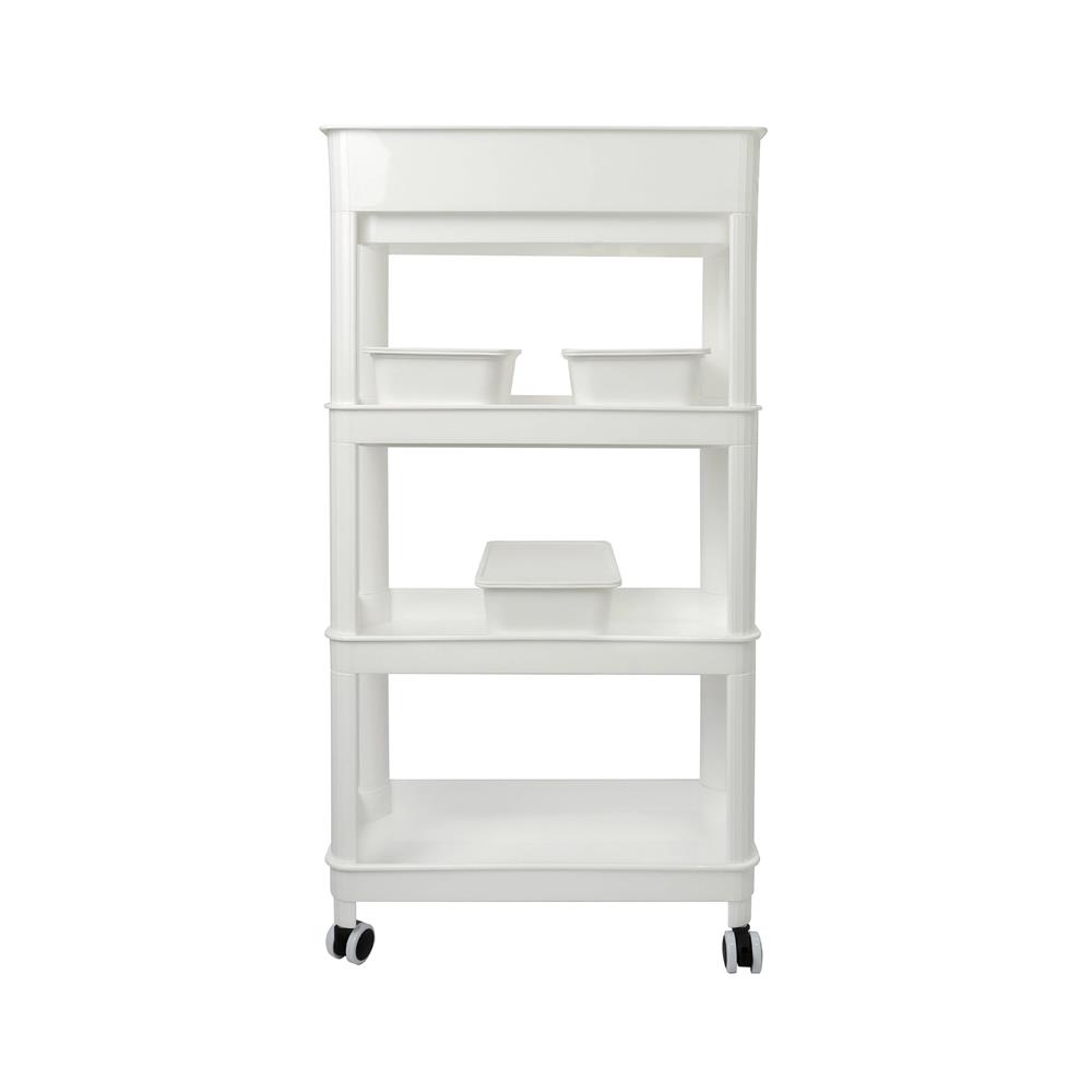 ชั้นพลาสติก 4 ชั้นพร้อมล้อ STACKO GENIE 45x23.5x91 ซม. สีขาว