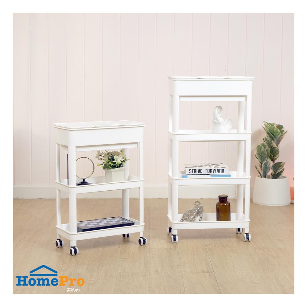 ชั้นพลาสติก 4 ชั้นพร้อมล้อ STACKO GENIE 45x23.5x91 ซม. สีขาว