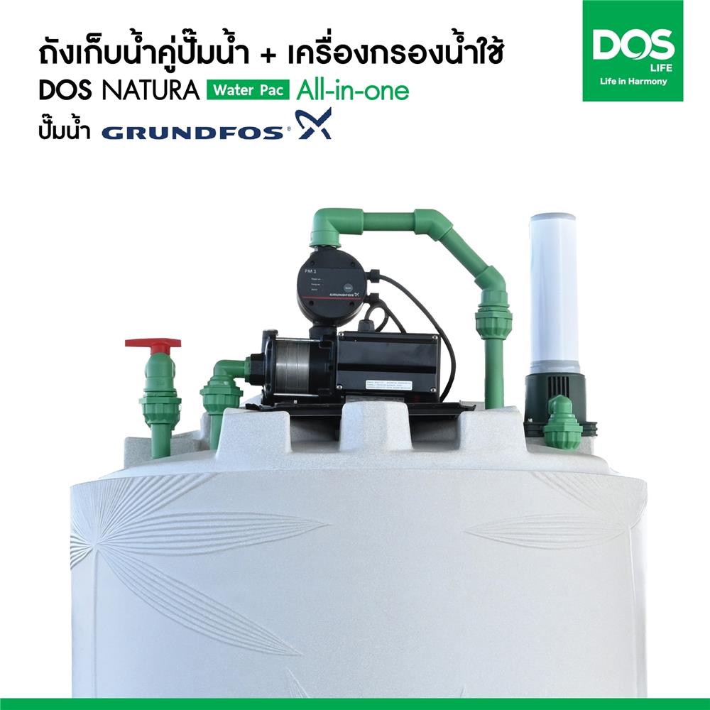 ถังเก็บน้ำ DOS WATER PAC NSN 1500 ลิตร+ปั๊ม SCALA3-45 580 วัตต์+เครื่องกรองน้ำใช้ DUPONT สีเทากราเซียร์