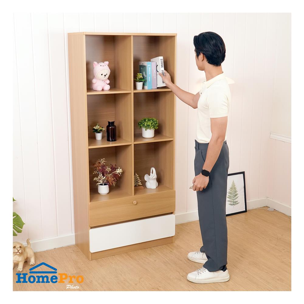 ชั้นวางของผสม 6 ช่อง 2 ลิ้นชัก FURDINI AOMI 80 ซม. สี NATURAL OAK/ขาว