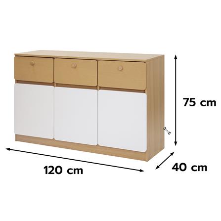 ตู้เตี้ย 3 ลิ้นชัก 3 บานเปิด FURDINI AOMI 120 ซม. สี NATURAL OAK/ขาว_8