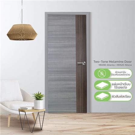 ประตูภายในเมลามีน ไม่เจาะลูกบิด METRO MD390 ATLANTA+MD520 ALTONA 70x200 ซม. สีเทา-โอ๊ค_2