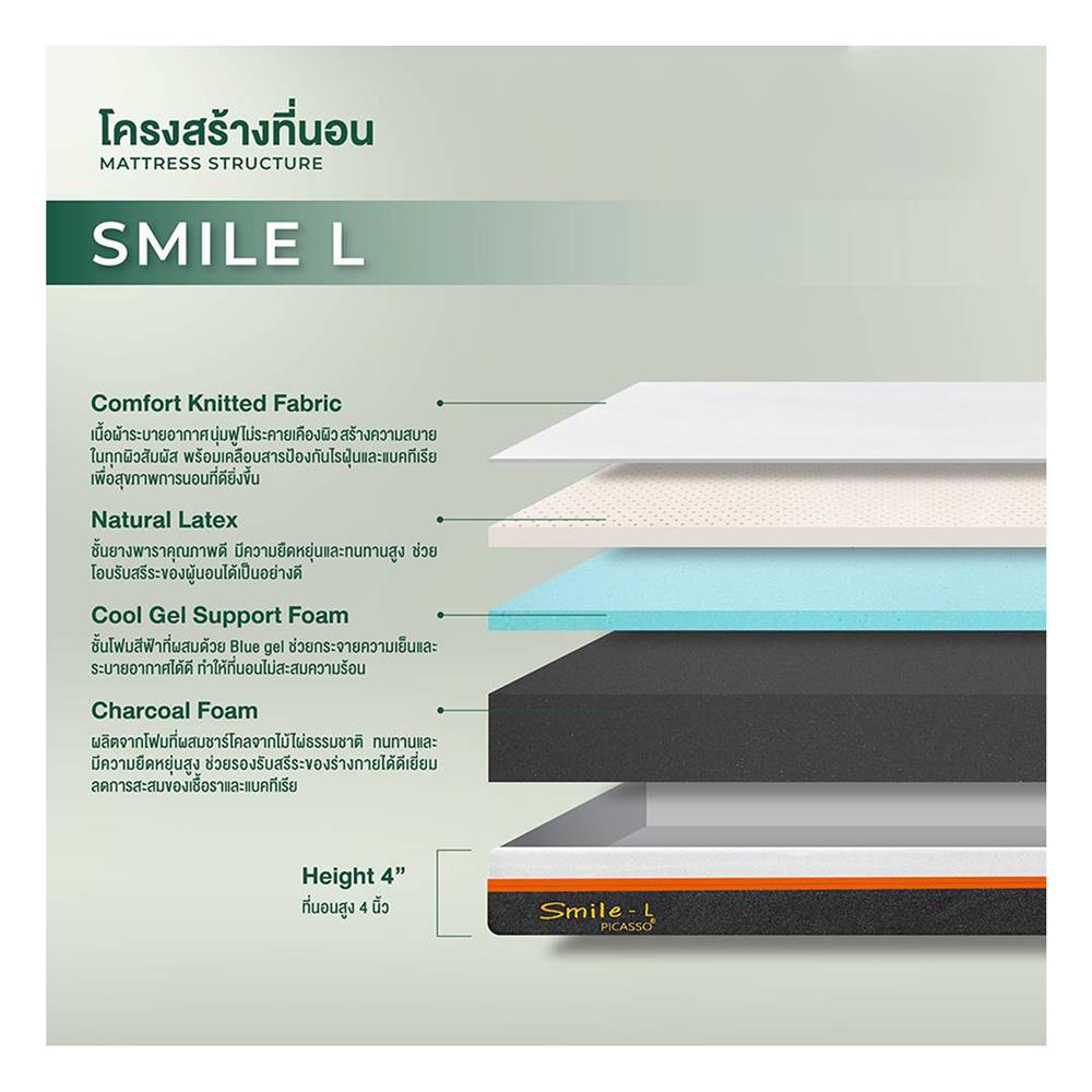 ที่นอน 5 ฟุต PICASSO SMILE L 4 นิ้ว (พร้อมหมอนหนุน 2 ใบ)