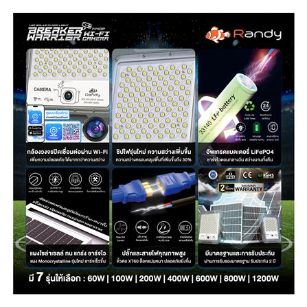 สปอตไลท์ SOLAR RANDY DW-BWC 400 วัตต์ COOL WHITE สีเทา พร้อมกล้อง CCTV_12