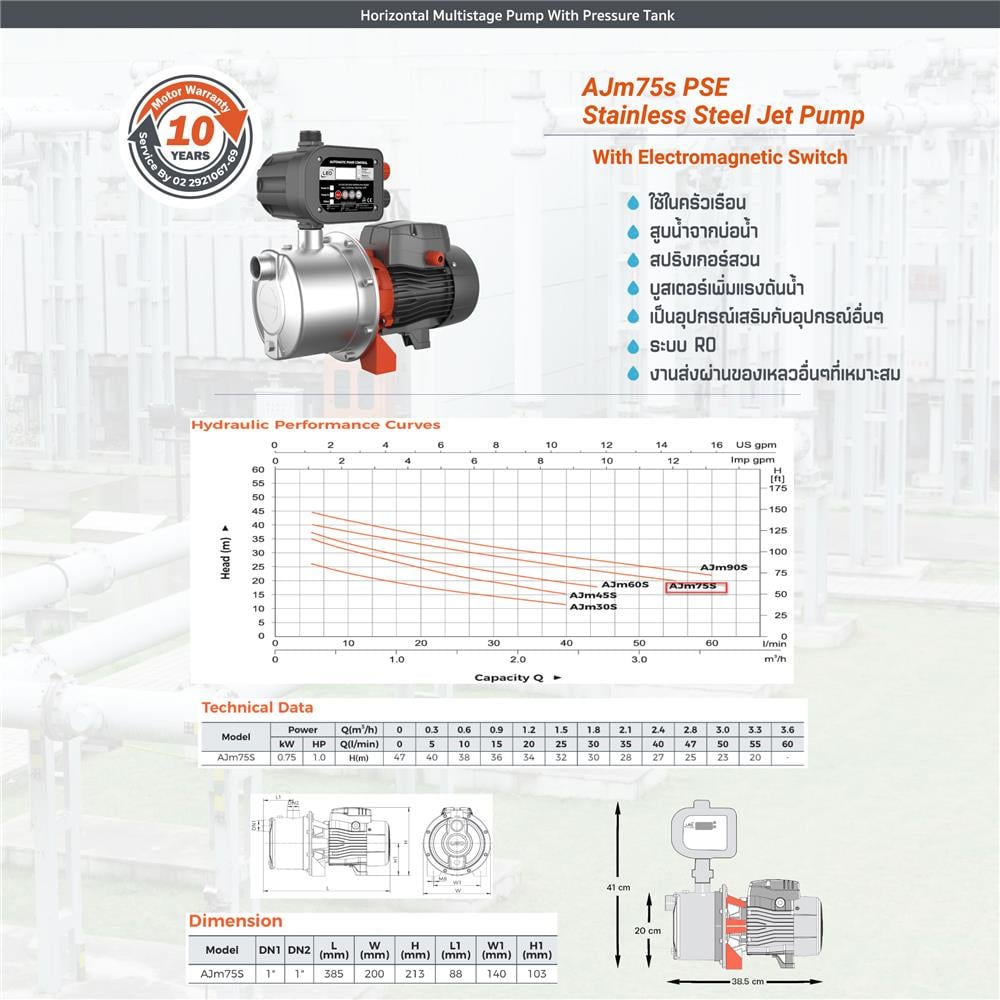 ปั๊มอัตโนมัติ LEO AJm75s PS 750 วัตต์