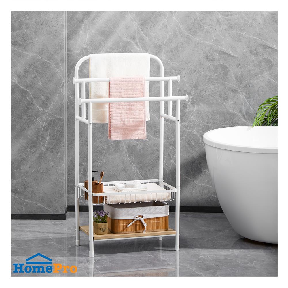 ราวพาดผ้า 3 เส้น พร้อมชั้นวางของ 2 ชั้น PLIM LINZ 61 ซม. สีขาว