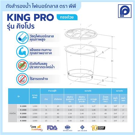 ถังเก็บน้ำไฟเบอร์กลาส PP KINGPRO ทรงถ้วย 1500 ลิตร_2