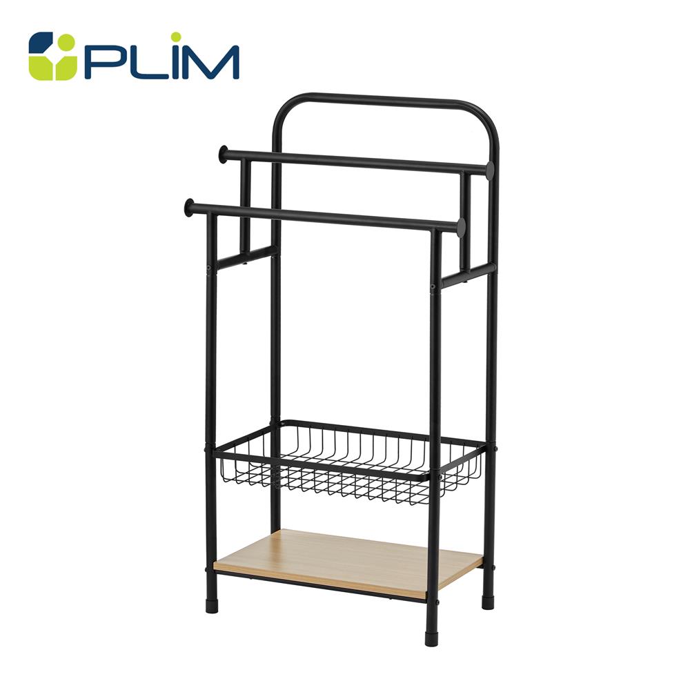 ราวพาดผ้า 3 เส้น พร้อมชั้นวางของ 2 ชั้น PLIM LINZ 61 ซม. สีดำ