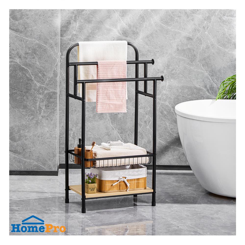 ราวพาดผ้า 3 เส้น พร้อมชั้นวางของ 2 ชั้น PLIM LINZ 61 ซม. สีดำ