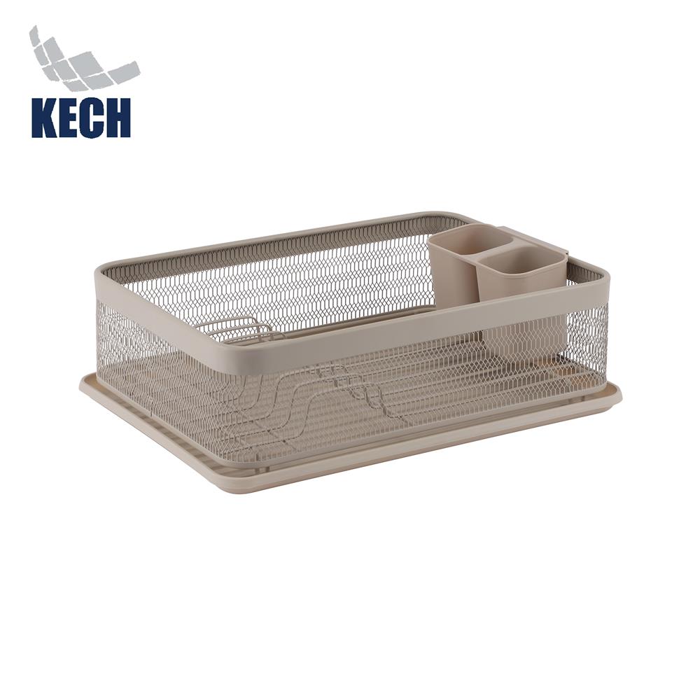 ชั้นคว่ำจานเหล็กตาข่าย 1 ชั้นพร้อมถาดรองน้ำ KECH LEGACY สีเบจ