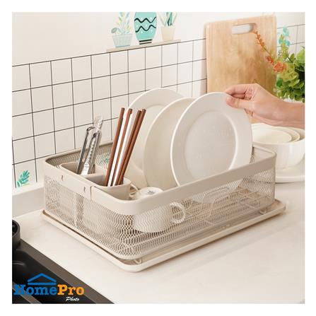 ชั้นคว่ำจานเหล็กตาข่าย 1 ชั้นพร้อมถาดรองน้ำ KECH LEGACY สีเบจ_3