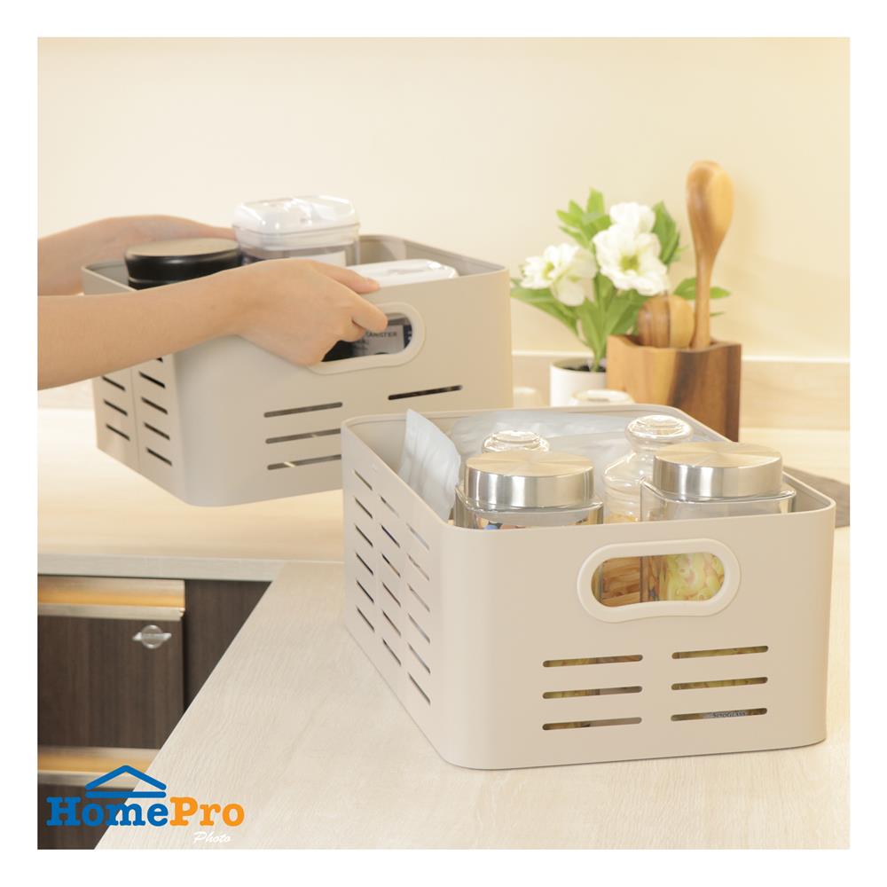 ตะกร้าอะลูมิเนียมสี่เหลี่ยมจัตุรัส KECH LEGACY SIZE L สีเบจ