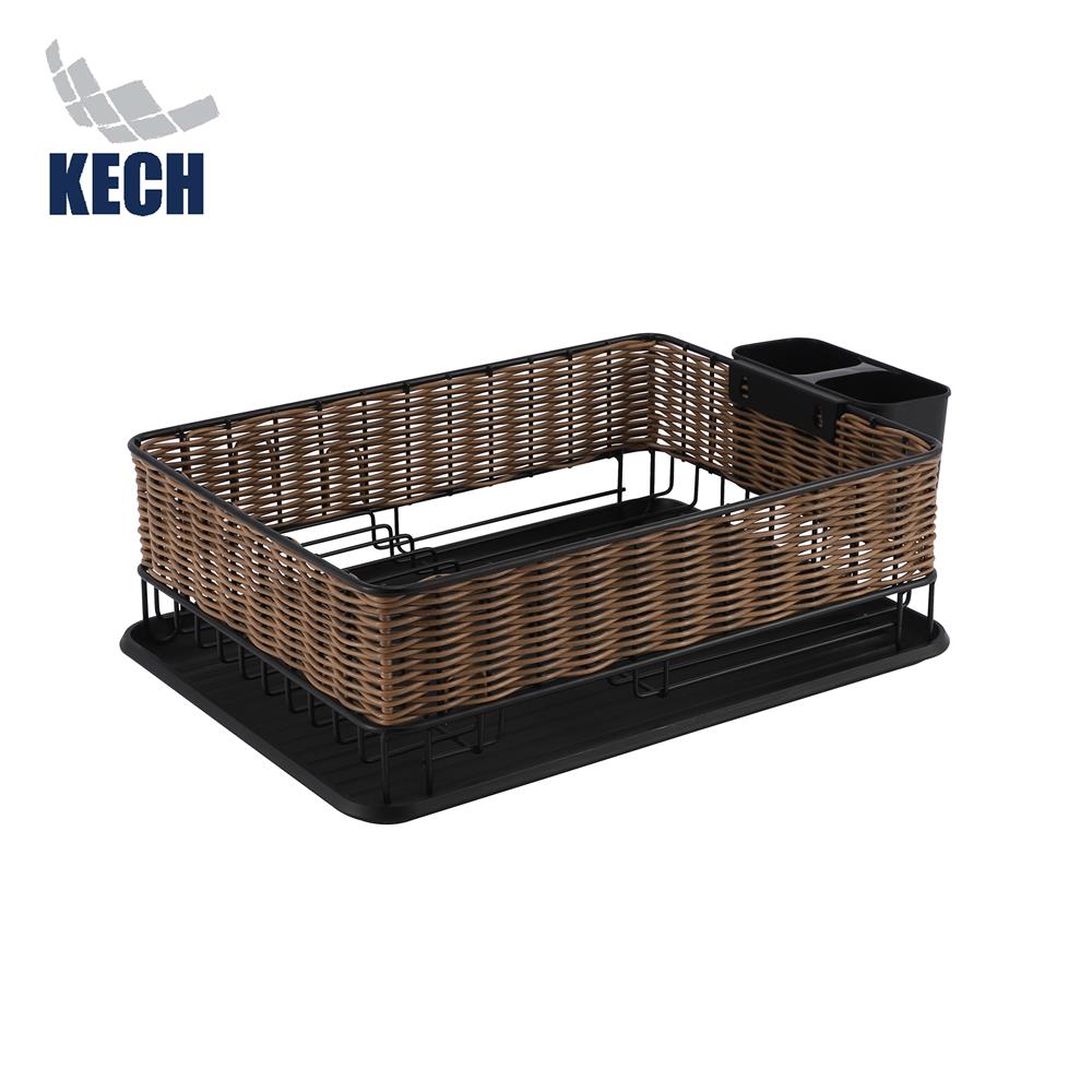 ชั้นคว่ำจานเหล็กพ่นสีดำลายหวายเทียม KECH HAZEL