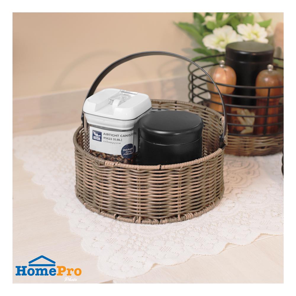 ตะกร้าหวายเทียมทรงกลม มีหูหิ้ว KECH HAZEL 26x26x24.5 ซม.