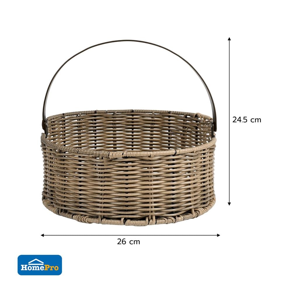 ตะกร้าหวายเทียมทรงกลม มีหูหิ้ว KECH HAZEL 26x26x24.5 ซม.