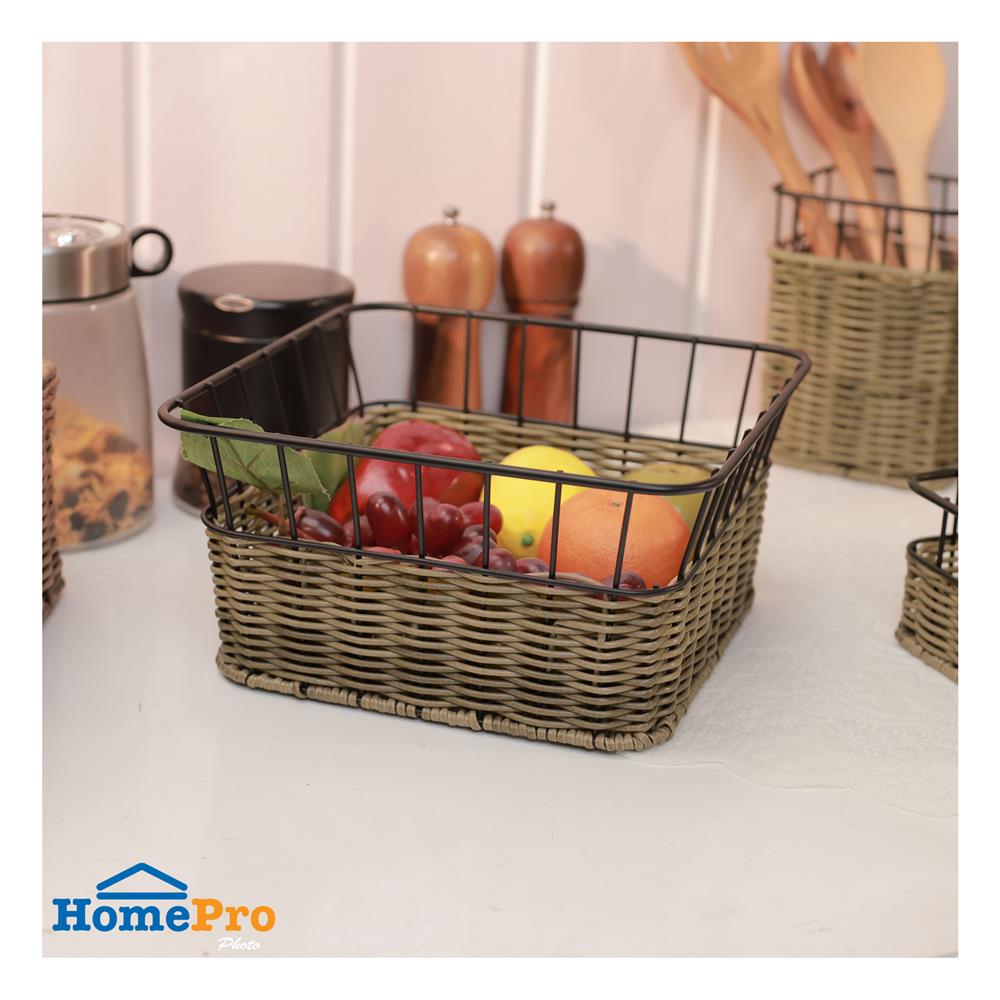 ตะกร้าหวายเทียมทรงสี่เหลี่ยมจัตุรัส KECH HAZEL 26.7x26.7x13.8 ซม.