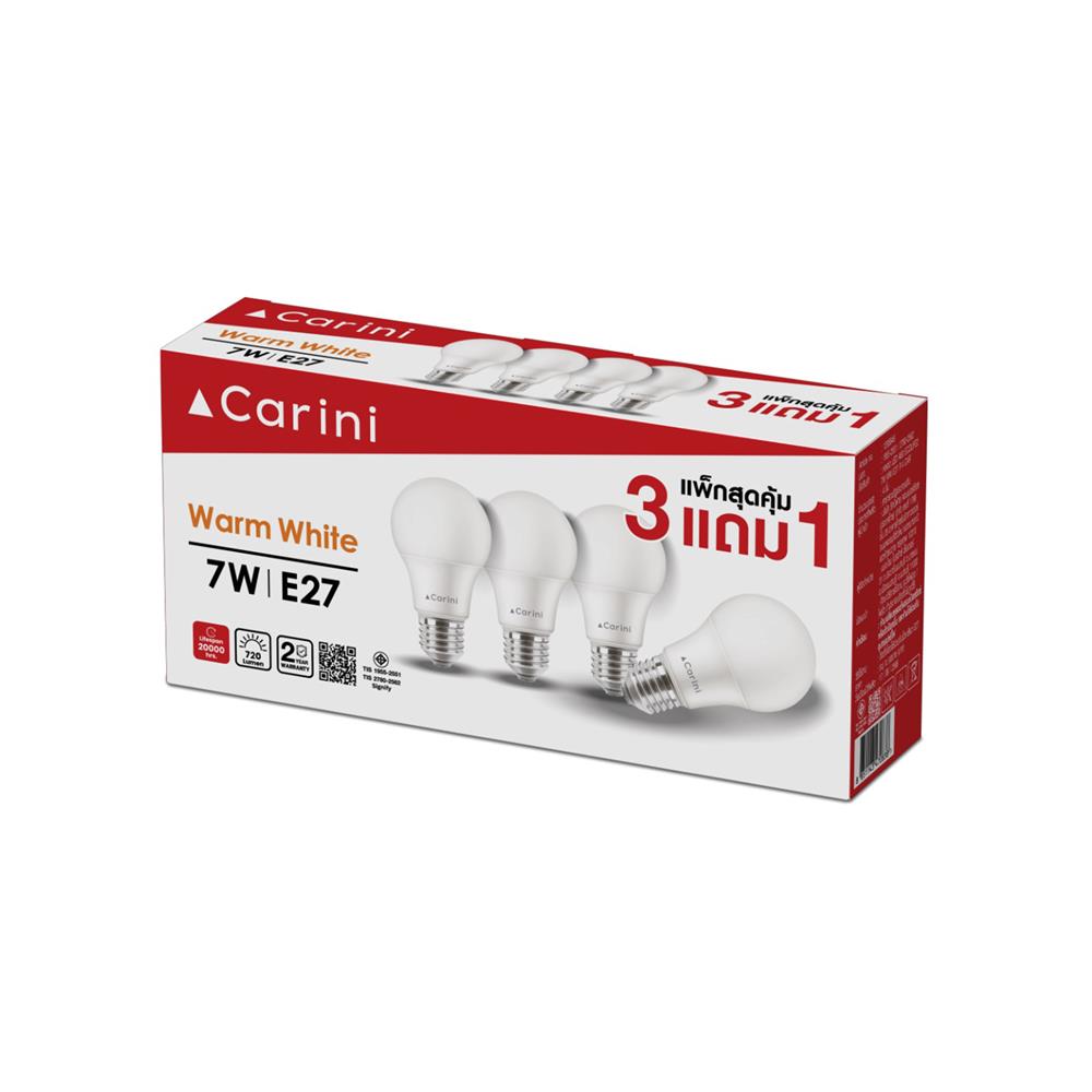 หลอด LED CARINI A60 ECOLIFE2 7 วัตต์ WARM WHITE E27 (แพ็ก 4 ชิ้น)