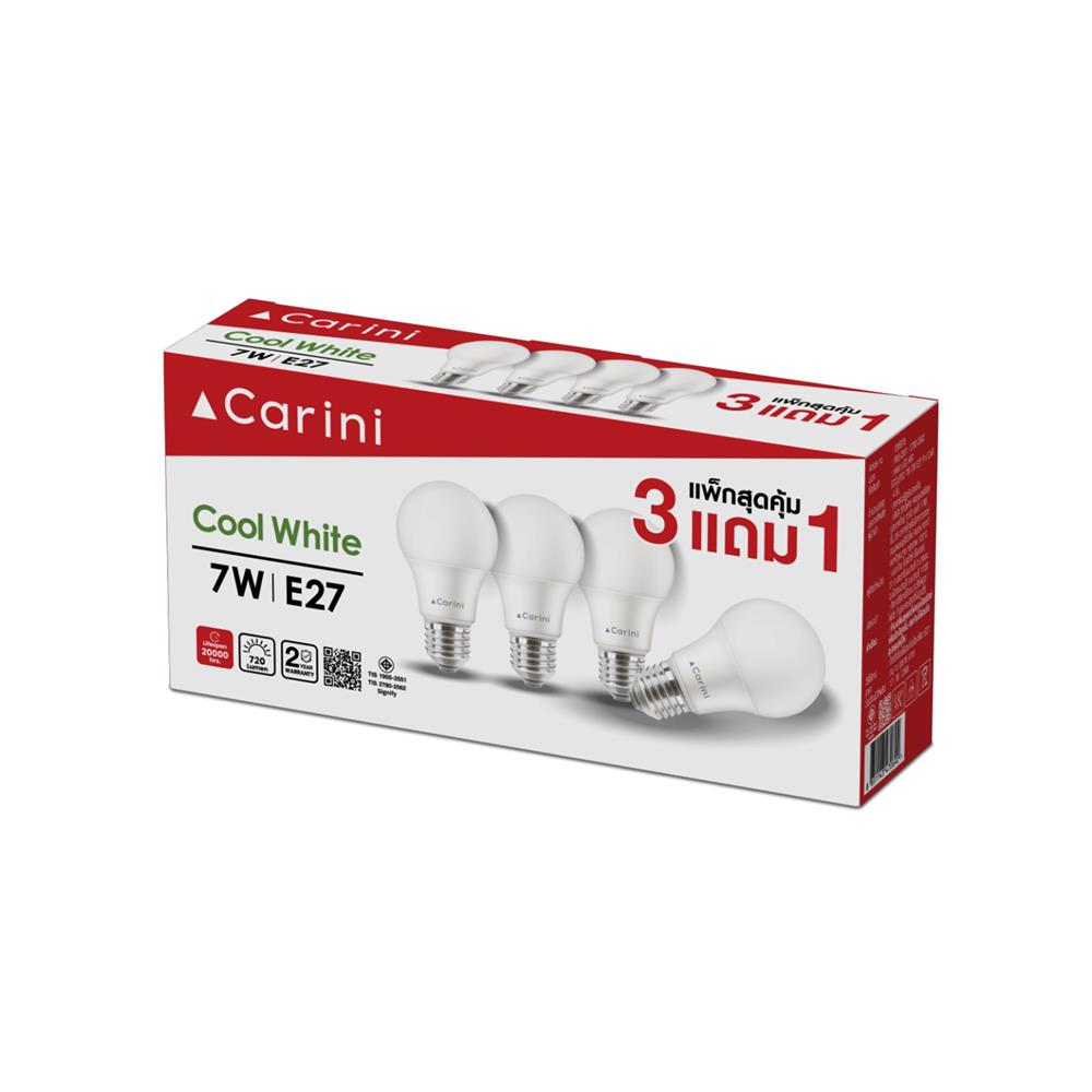 หลอด LED CARINI A60 ECOLIFE2 7 วัตต์ COOL WHITE E27 (แพ็ก 4 ชิ้น)