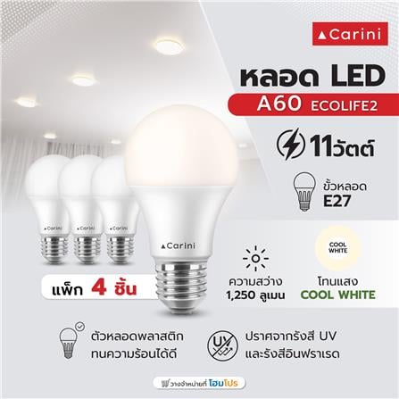 หลอด LED CARINI A60 ECOLIFE2 11 วัตต์ COOL WHITE E27 (แพ็ก 4 ชิ้น)_2
