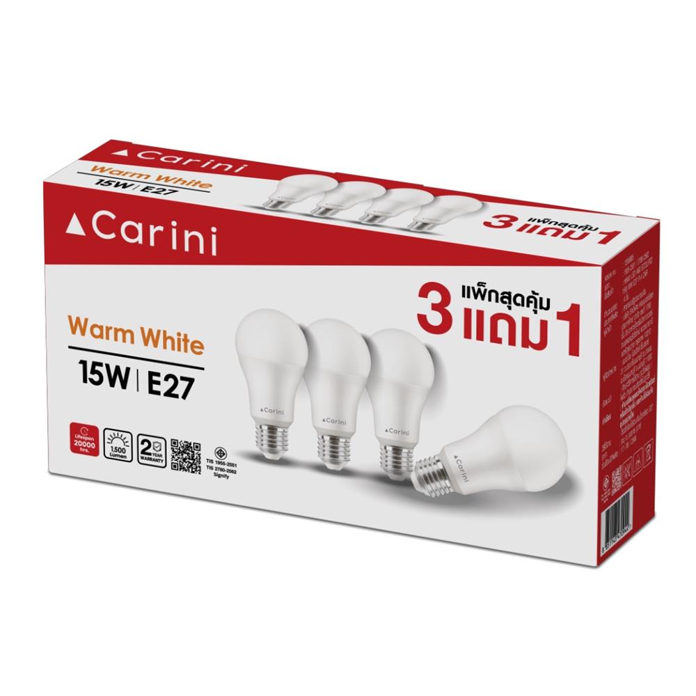 หลอด LED CARINI A60 ECOLIFE2 15 วัตต์ WARM WHITE E27 (แพ็ก 4 ชิ้น)