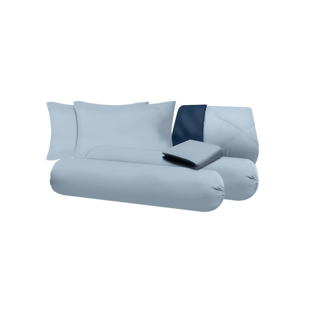 ชุดผ้าปูที่นอน 5 ฟุต (ชุด 6 ชิ้น) SANTA BEDDING สี LIGHT BLUE/NAVY BLUE