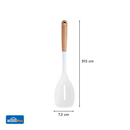 ตะหลิวมีร่องอเนกประสงค์ซิลิโคน ด้ามไม้ KECH ZC-MGK6 สีขาว/น้ำตาล_5