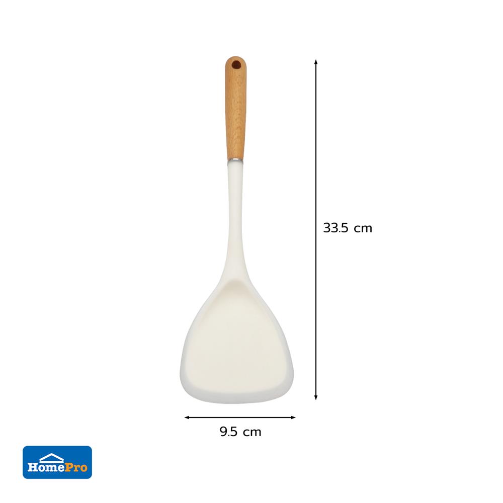 ตะหลิวซิลิโคนด้ามไม้ KECH ZC-MGK1 สีขาว/น้ำตาล